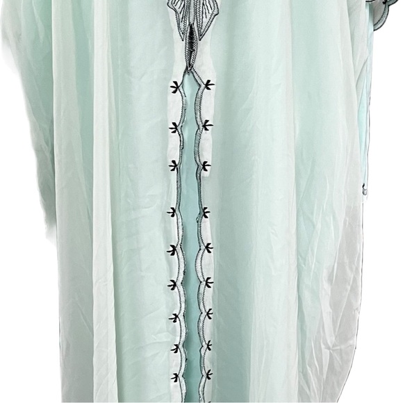MINT Green Long Sleeve Handmade Embroidered Caftan Maxi Dress with Beading OS - Picture 8 of 11